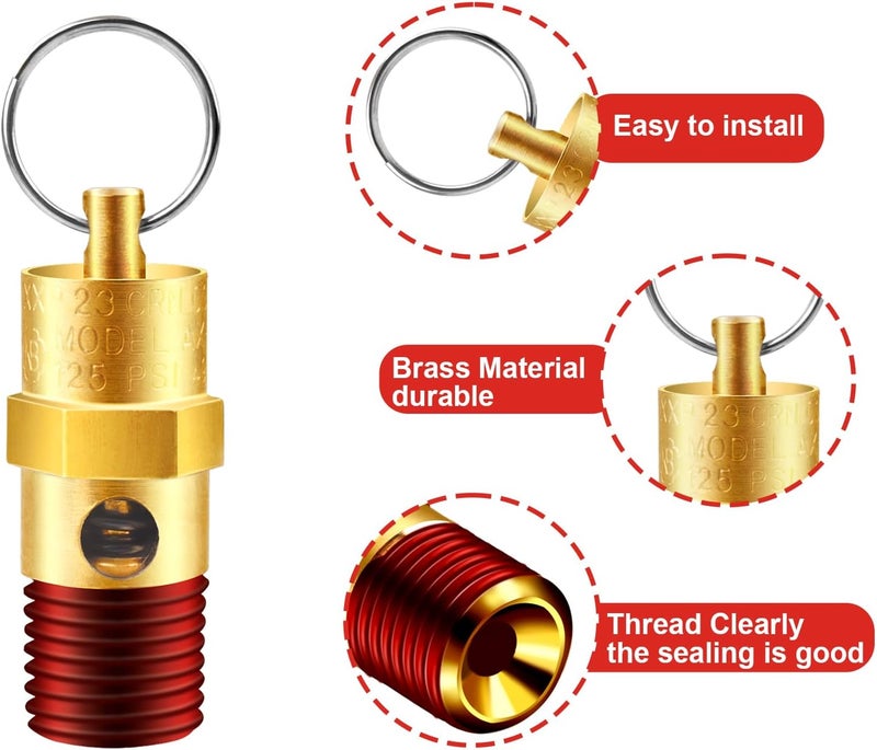 TOPGO 2 Pieces 1/4'' Male 125 PSI NPT Air Compressor Pressure Relief Valve Brass Safety Valve Air Compressor Check Valve - Image 4